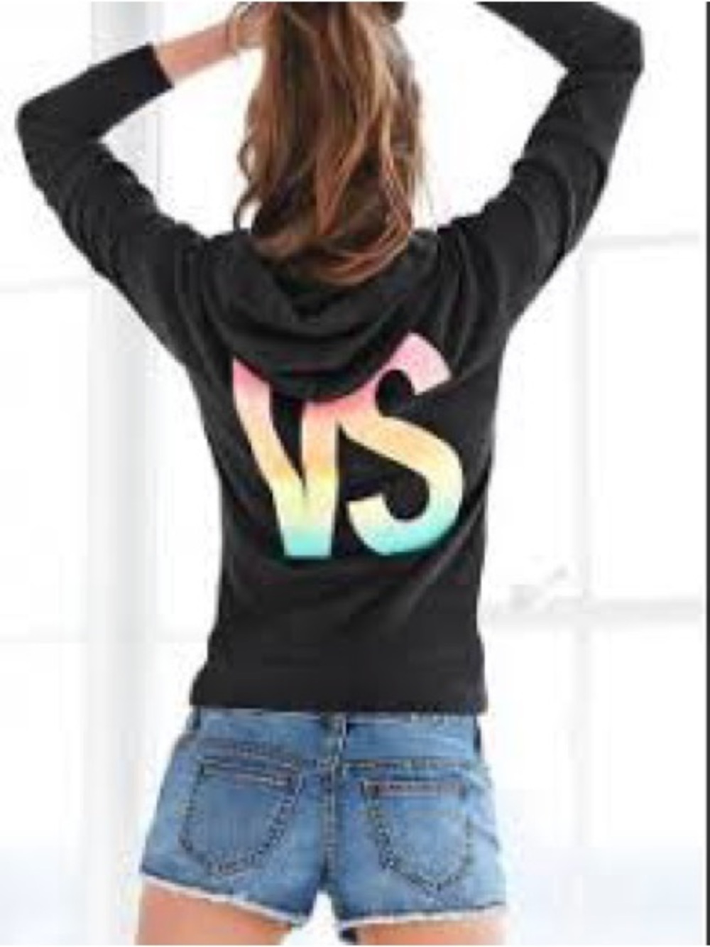 Victorias Secret Bling Black Hoodie with Pastel Ombre on the Back